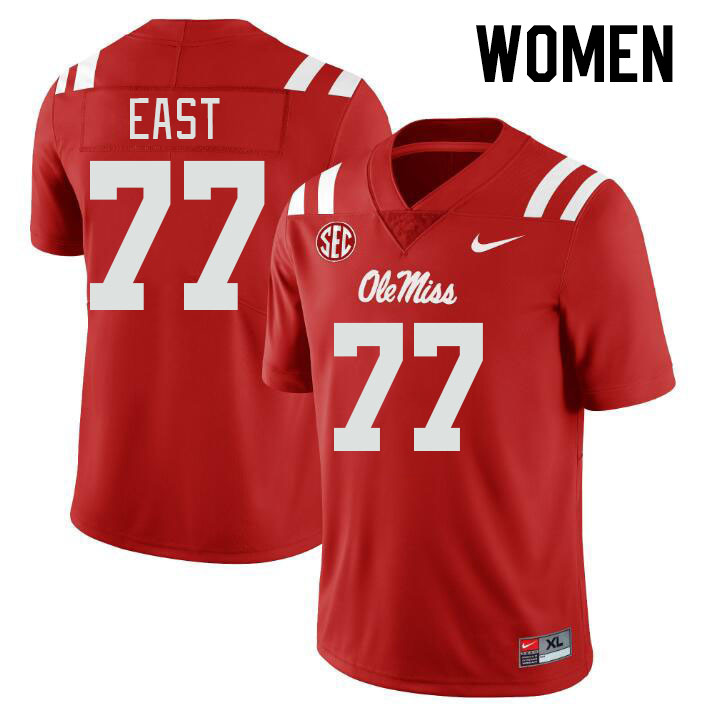 Women #77 Cam East Ole Miss Rebels College Football Jerseyes Stitched Sale-Red - Click Image to Close